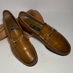 Gucci Tan Leather Loafers with Gold Accents